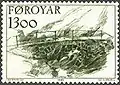 The same bridge on a Faroese stamp with art work by William Heinesen, showing the stone bridge over Breiðá just north of Skælingur.