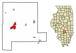 Location of Vandalia in Fayette County, Illinois.