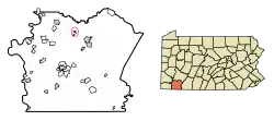 Location of Dawson in Fayette County, Pennsylvania.