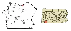 Location of Everson in Fayette County, Pennsylvania.