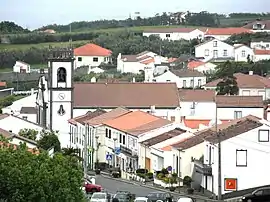 Vista of the center of Lomba da Fazenda, showing the central community and church.