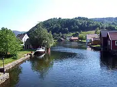 View of Feda from the bridge across the Fedafjorden