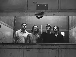 The Freight Elevator Quartet in 1998.  From left to right: Paul Feuer, Stephen Krieger, R. Luke DuBois, Rachael Finn.