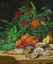 Still life with oysters, fish and exotic fruit (1842)