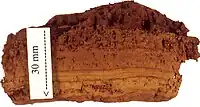 Transformation of ferrihydrite (top) to goethite (bottom).