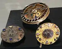 Merovingian disc fibulae of the 6th and 7th centuries with gemstones and filigree
