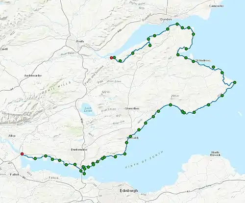 Approximate map of the Fife Coastal Path