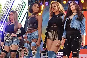 Fifth Harmony performing on Good Morning America in 2017 (from left to right: Ally Brooke, Normani, Dinah Jane, and Lauren Jauregui)