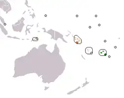 Map indicating locations of Fiji and Solomon Islands
