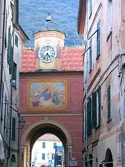 A frescoed gate in Finale Ligure.