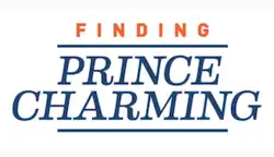 A logo for the American television series Finding Prince Charming, featuring red and blue letters over a white backdrop