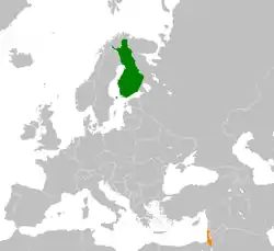 Map indicating locations of Finland and Israel