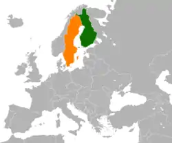 Map indicating locations of Finland and Sweden
