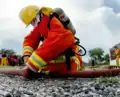 A Thai firefighter trains with the Washington National Guard