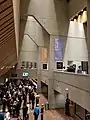 Lobby and mezzanine located within FirstOntario Concert Hall's atrium. The connection to the Hamilton Convention Centre is located in the lobby, and the exit to Commonwealth Square is located on the mezzanine level