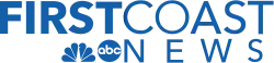 The words "FIRST" and "COAST", directly touching, with "FIRST" bolded, in blue. Beneath, the NBC and ABC logos and the word "NEWS" in blue. Beneath these are the words "ON YOUR SIDE".