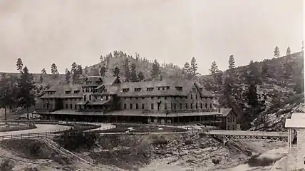 First Montezuma Hotel and hot springs bathhouse, c.1881-1884, photograph by James N. Furlong