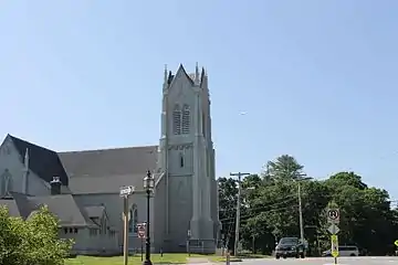 An example of Gothic Revival architecture, the First Parish United Church of Christ at 207 Maine Street in Brunswick (founded  1845), was added in 1969 to the National Register of Historic Places.