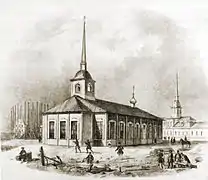 The first St. Isaac's Church (Lithography of Auguste de Montferrand's drawing, 1710)