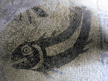 Detail of the mosaic floor in the cold room of the bath house.