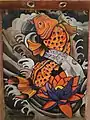 Fish handmade painting which is present on wall of japanese garden in india