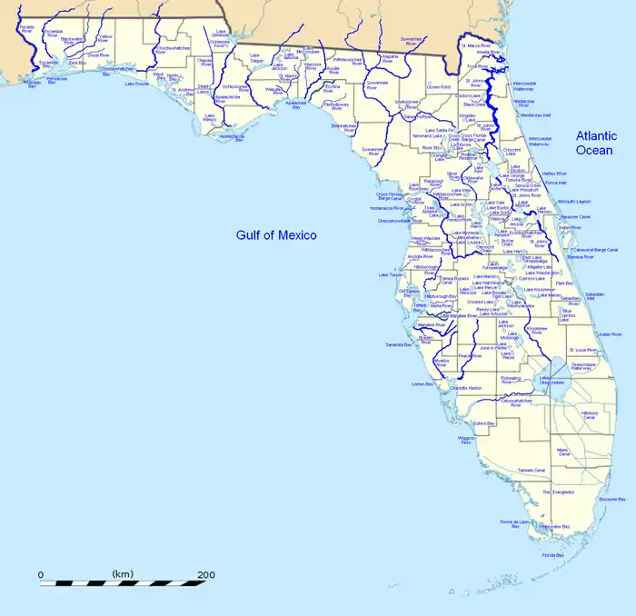 High-resolution map of the state of Florida with all major waterways