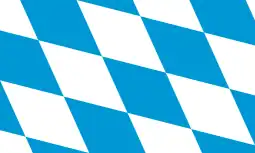 A variant Flag of Bavaria, an array of 21 or more lozenges bendwise of white and blue (blazoned as a field "fusilly in bend" or sometimes "bendy lozengy").