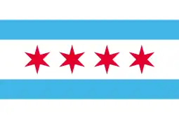 Six-pointed red stars in the flag of Chicago.