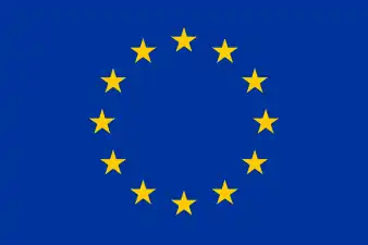 European Union flag, dark blue background with a circle of gold stars in the center.