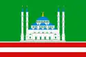 The current flag of Grozny with a drawing of the Akhmad Kadyrov Mosque.