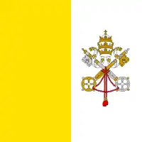 Flag of Vatican City (1929). The yellow color represents the golden key of the Kingdom of heaven, described in the Book of Matthew of the New Testament, and part of the Papal seal on the flag.