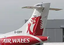 The red dragon on the tailfin of an Air Wales ATR 42 aircraft.