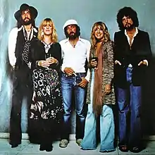 Fleetwood Mac in 1977. From left to right: Mick Fleetwood, Christine McVie, John McVie, Stevie Nicks, and Lindsey Buckingham.