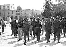 Image 57Gen. Uzi Narkiss, Defense Minister Moshe Dayan, Chief of staff Yitzhak Rabin and Gen. Rehavam Ze'evi in the Old City of Jerusalem, 7 June 1967 (from History of Israel)