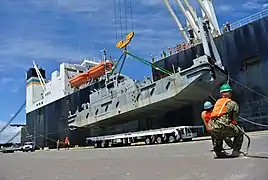 USNS 1st Lt Harry L. Martin (T-AK 3015) unloading cargo