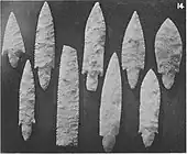 Arrowheads from Narmer's tomb, Petrie 1905, Royal Tombs II, pl. IV.14. According to Dreyer, these arrowheads are probably from the tomb of Djer, where similar arrowheads were found