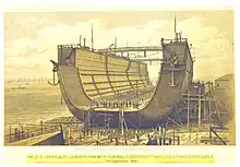 The Bermuda floating dock under construction in England, before it was towed to Bermuda in 1869