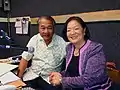 KNDI host Flor Martinez in studio with Senator Mazie Hirono in 2014.