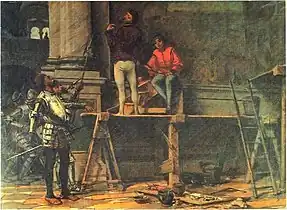 A tall horse scaffold, c. 1850s