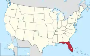 Map of the United States highlighting Florida