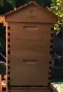 Flow Hive with brood box and characteristic sloped roof