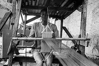 Weaving adire cloth in Nigeria