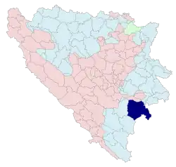 Location of Foča within Bosnia and Herzegovina