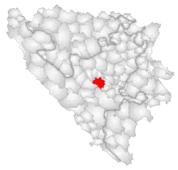 Location of Fojnica within Bosnia and Herzegovina.