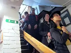 Patrons would commonly queue up the stairs ...