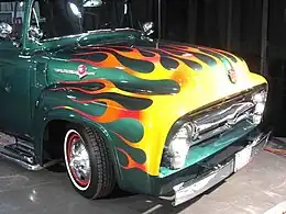 '53–56 F100 with a long-fork flame job, an idea dating to around 1978 yet on the 1968 Easy Rider ″Billy Bike″