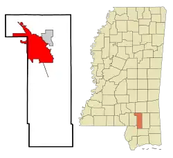 Location of Hattiesburg in the State of Mississippi