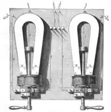 Drawing of inner workings a two-needle telegraph