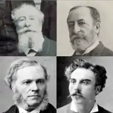 Photographs of four white men, all with varying degrees of facial hair, in 19th century daytime clothes