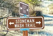 Sign which indicates where the Stoneman Trail a.k.a. Stoneman Wash Trail passed through in the McDowell Mountains of Fountain Hills.